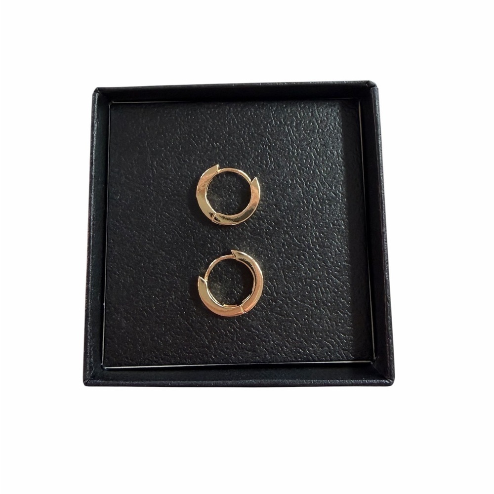 14K Gold Plated Hoop Huggie Earrings with Marquise Accent - Women Jewelry - Picture 4 of 4